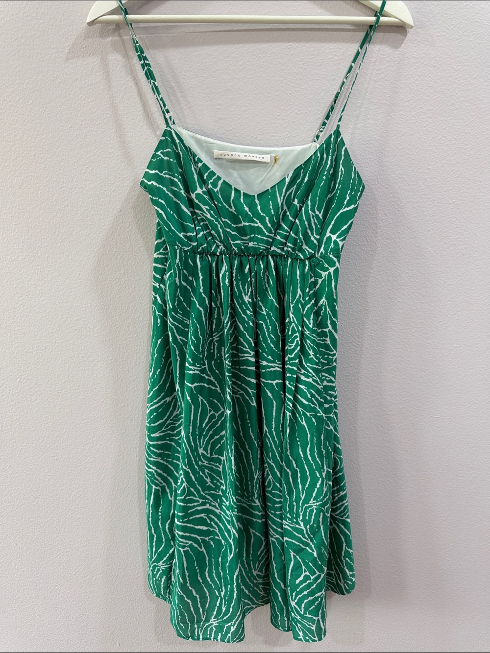 Susana Monaco Green White Abstract Print Empire Mini Dress Size 4